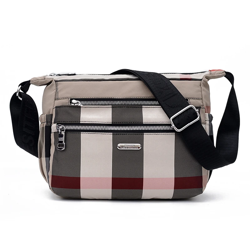 

2020 Casual Ladies Shoulder Bag Hobos Nylon Waterproof Plaid Crossbody Soft Zip Multi-Pocket Multi-Purpose Wallet And Handbag