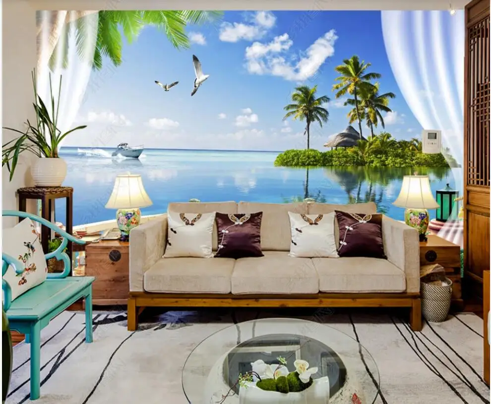 Custom mural 3d photo wallpaper Balcony coconut palm tree landscape home decor living room wall paper for in rolls |