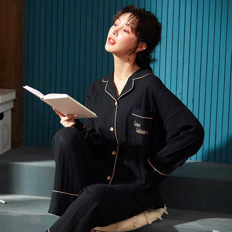 

Cartoon Dog Nightwear Women's Pajama Set Black Sleepwear Cotton Home Clothing Pyjamas Female Pijama Casual Large Size 3XL Nighty