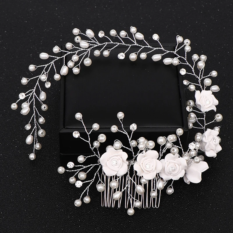 

Trendy Long Flower Pearl Wedding Hair Combs Hair Accessories Decorative Combs Women Hair Jewelry Wedding Hair Accessories