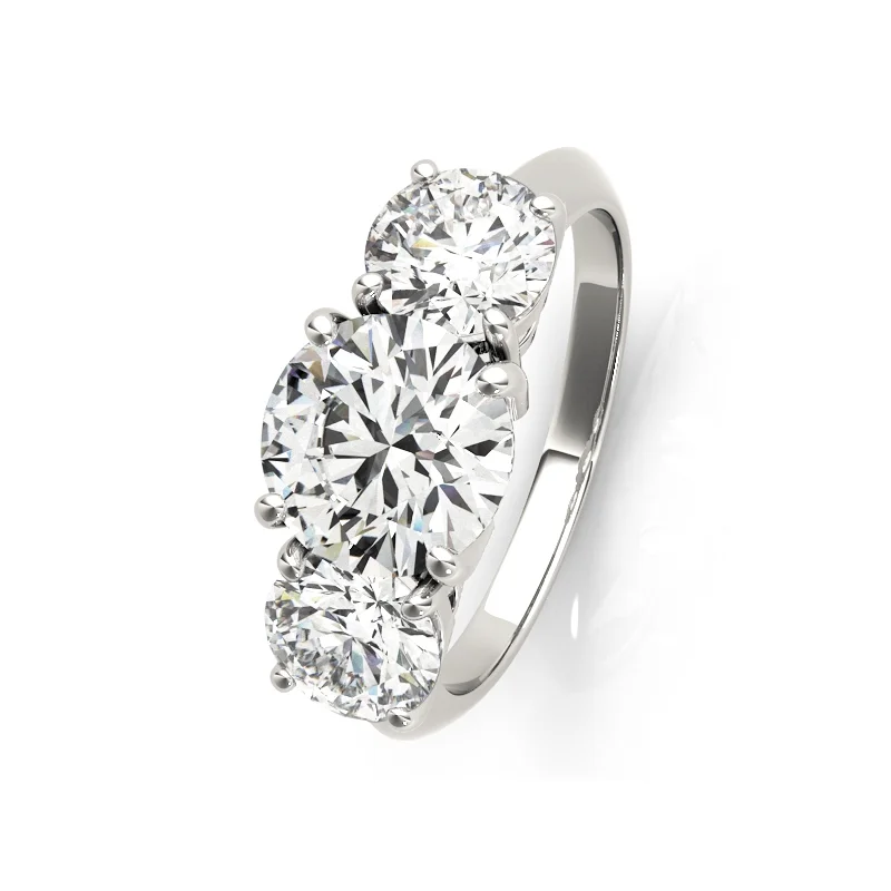 

925 Silver Women's Ring 3 Stones 2 Carats Round Cut White Gem Pop Style Engagement Gift