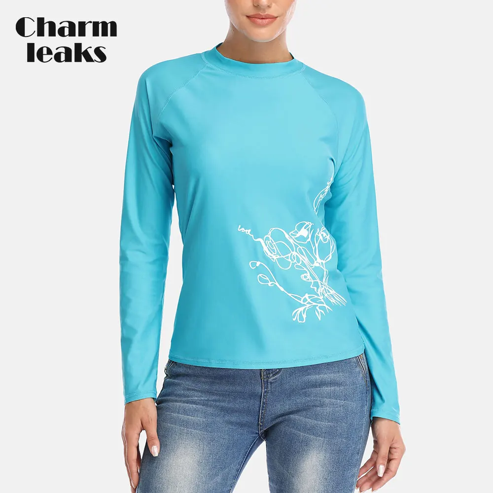 Charmleaks Женский Топ с длинным рукавом Rashguard купальные рубашки принтом купальники