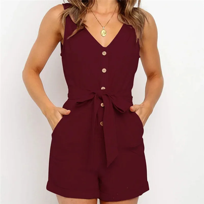 

2020 Women Bodysuits Buttons Off Shoulder Sleeveless Jumpsuit Ladies Sexy Slash V Neck Casual Romper Club Playsuits