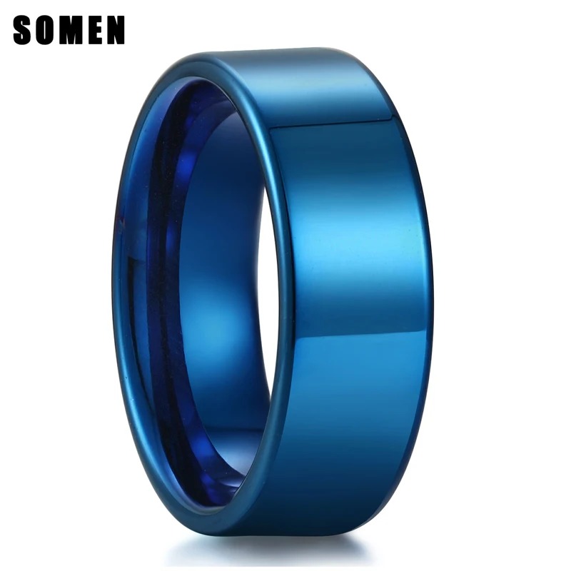 

New Arrival 8MM Pure Blue Tungsten Carbide Ring High Polished For Men Engagement Rings Wedding Band Fashion Jewelry Anillos
