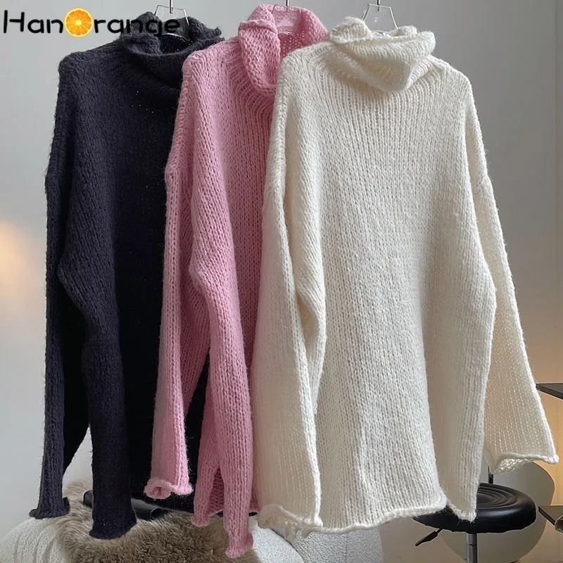 

HanOrange Cream Turtleneck Pullover Winter Gentle Thick Warm Sweater Women