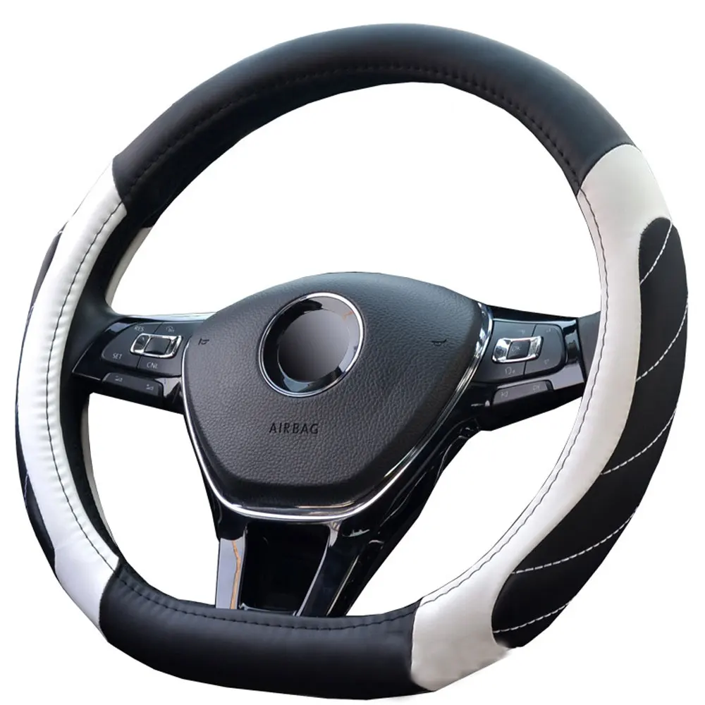

DSYCAR 1Pcs D Shape PU Leather Car Steering Wheel Cover 38cm Non-Slip Sweat-proof Breathable Contrast Car Steering Wheel Cover