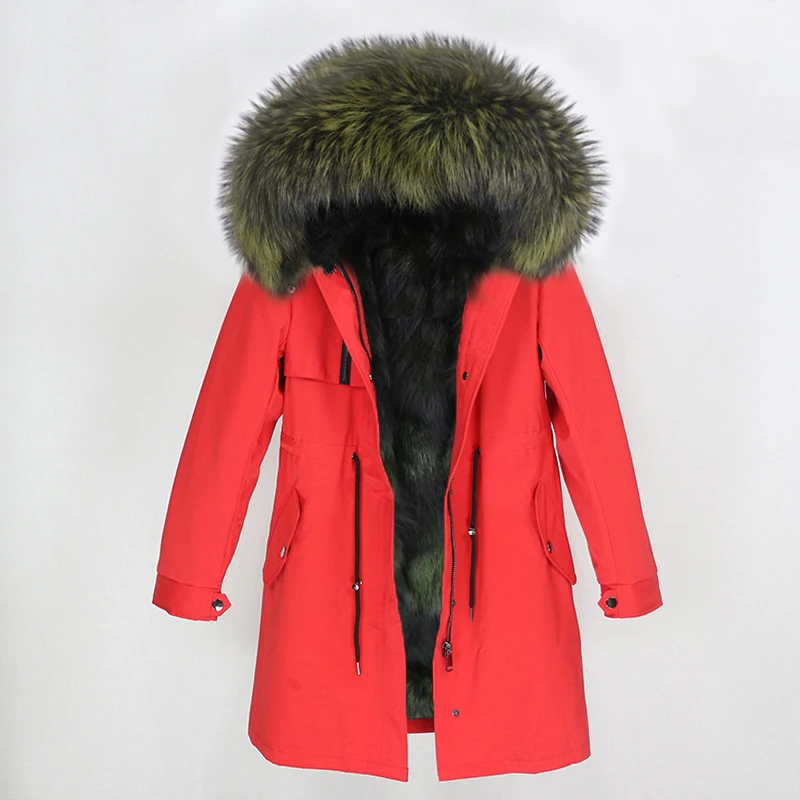 red green OFTBUY парка повседневное пальто из натурального меха зимняя куртка для женщин натуральный Лисий меховой капюшон, воротник лиса верхняя одежда на подкладке теплая уличная Новинка - Цвет: red green