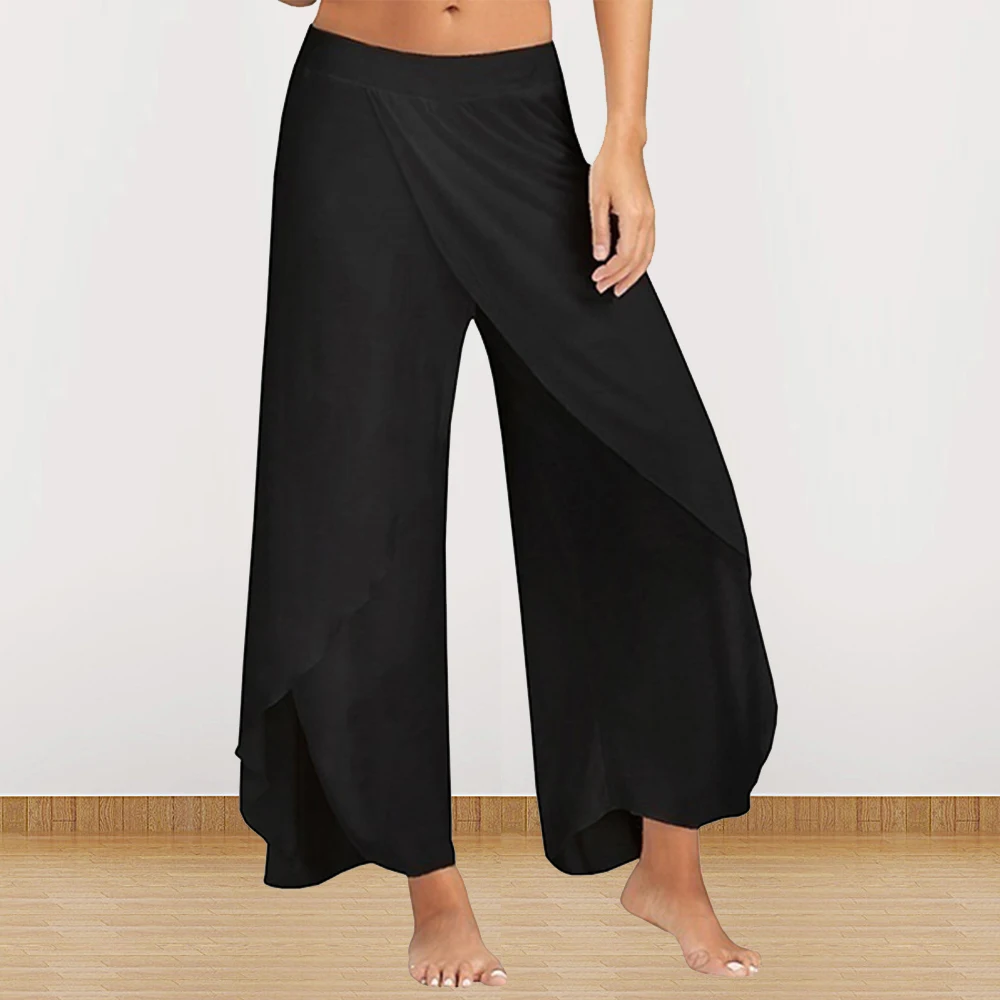Женские брюки Летние повседневные однотонные шифоновые женские с разрезом на