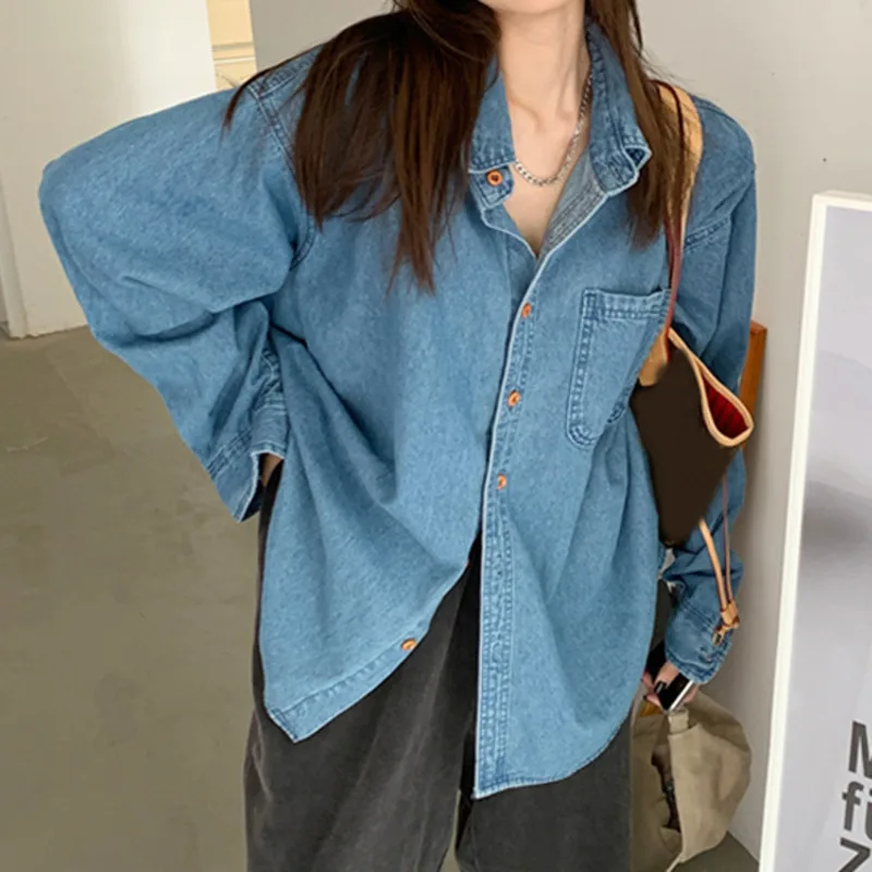 

Korean Style Jeans Shirt Coat Women's Spring and Autumn 2021 New Design Sense of Minority Leisure Chic Top