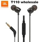 Проводные наушники JBL T110, 3,5 мм, басовые стереонаушники с микрофоном, Спортивная гарнитура с управлением на проводе, 20 шт.
