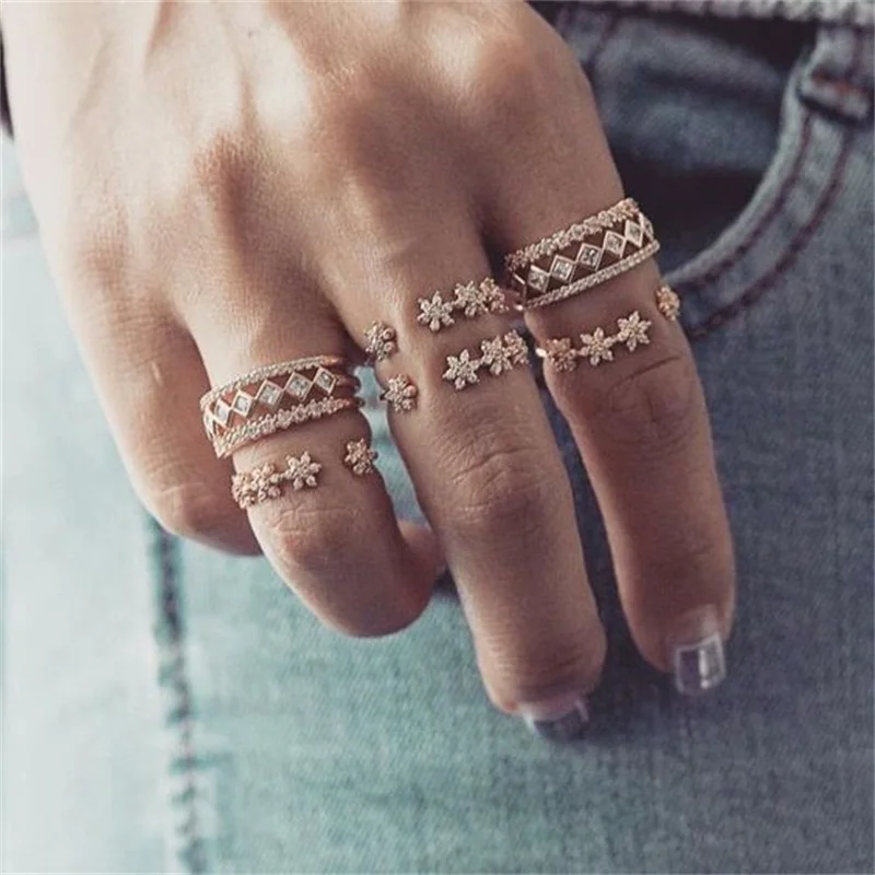 Комплект модных женских колец 6 шт./компл. золотистого цвета звезда кристалл