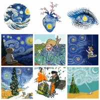 starry sky patches van gogh iron on transfers for clothing flower stickers waves eyes appliques washable diy t shirt on dress