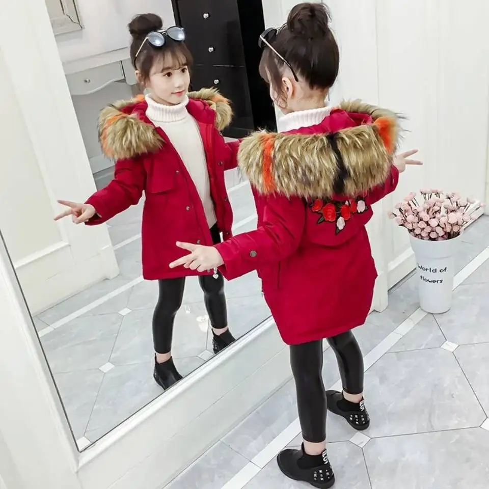 Купи Fashion 2020 Baby Girls Embroidery Coats Winter Hooded Jackets Outerwear Clothes Red/Black Color Children Clothing For 3-10Yrs за 1,412 рублей в магазине AliExpress