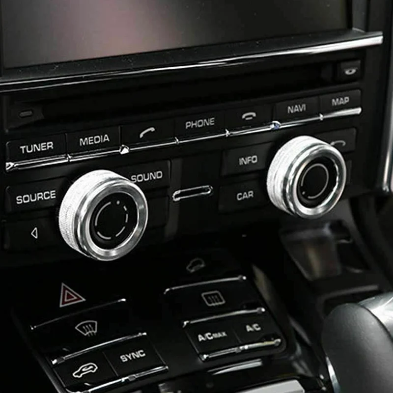 

2 X Chrome-plated Silver Volume Radio Knob Cover, Suitable For Porsche 911 Cayenne Macan 718 Aluminum Alloy Decoration Ring
