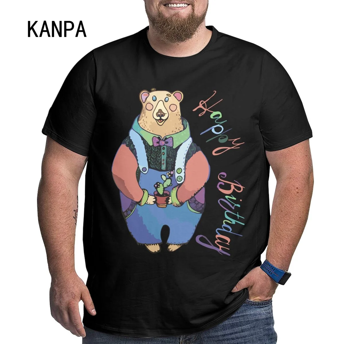 

Happy Bear Graphic T Shirts for Men 100% Cotton Short-sleeved O-neck Loose Top Casual T-shirt T-shirt Men US Size 6XL 5XL 4XL