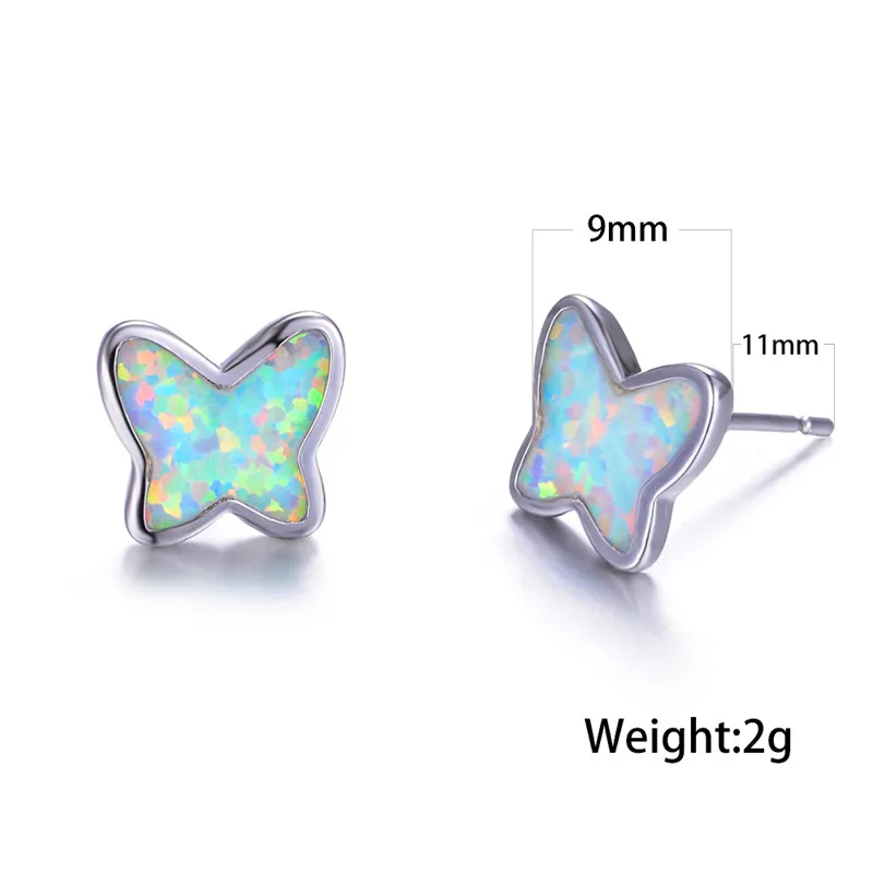 

Luxury Female Butterfly Stud Earrings Vintage Silver Color Wedding Earrings For Women Boho Bride White Opal Small Earrings