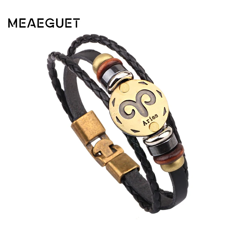 Пряжки из бронзового сплава Meaeguet знаки зодиака кожаный браслет в стиле панк