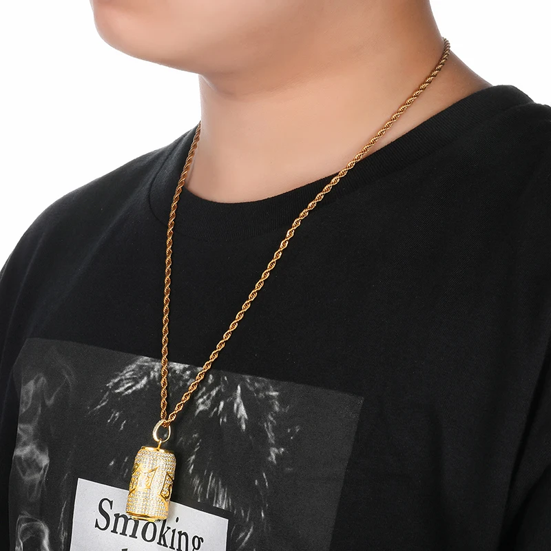 US7 Iced Out Sprite бутылка подвески в форме чашки ожерелья Кристалл Циркон Блестящий