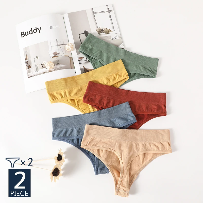 

2PCS G-String Female Thong Panties Seamless Underwear Women Soft Lingerie Sexy Intimates Briefs High Wasit Underpants Femme