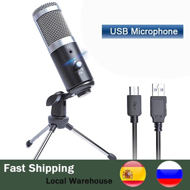 

Профессиональный конденсаторный кардиоидный USB-микрофон, Студийный микрофон для записи и пения на компьютере и ноутбуке, для потокового во...