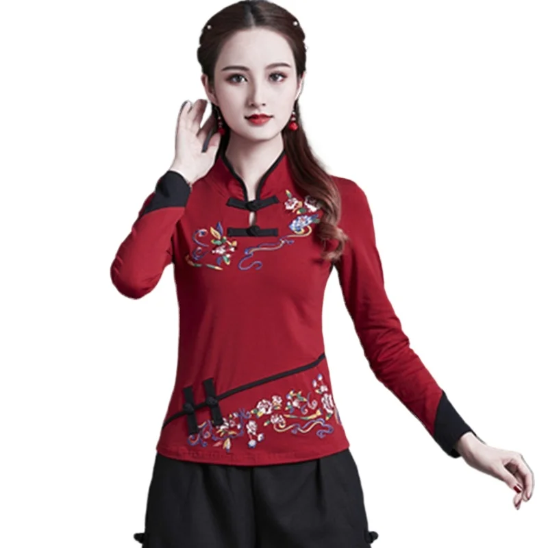 Женская винтажная рубашка Hanfu в китайском стиле 2021 этническая туника Лоскутная