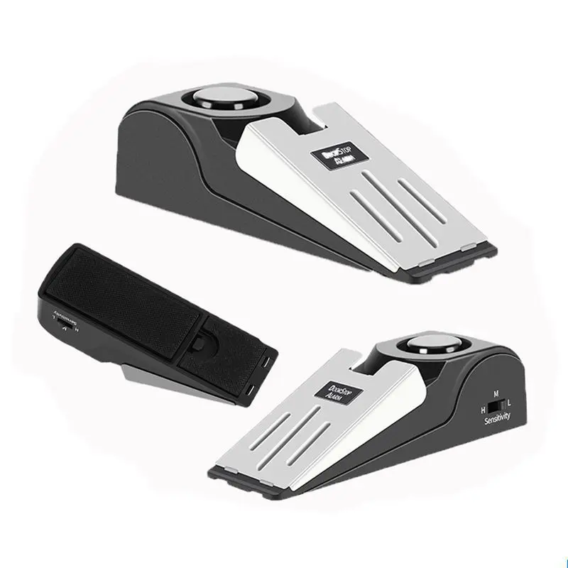 

120DB Wireless Door Stop Alarm Stainless Steel 3 Sensitivity Level Sensor Wedge-shaped Portable Home Block Doorstop Alarm