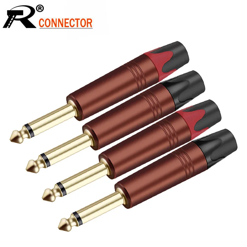 2 шт. моно-разъем 6 35 мм для усилителя микрофона латунный Позолоченный разъем 3