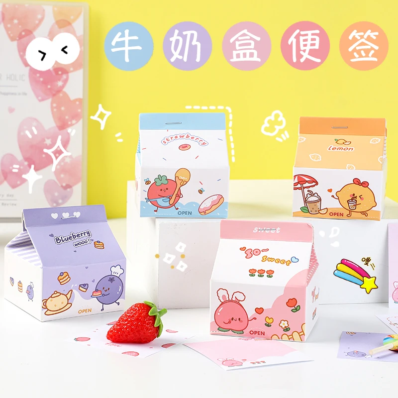 

Молочный картонный блокнот для записей Мультяшные стикеры Kawaii Стикеры для записей цветные этикетки для студентов милые стационарные