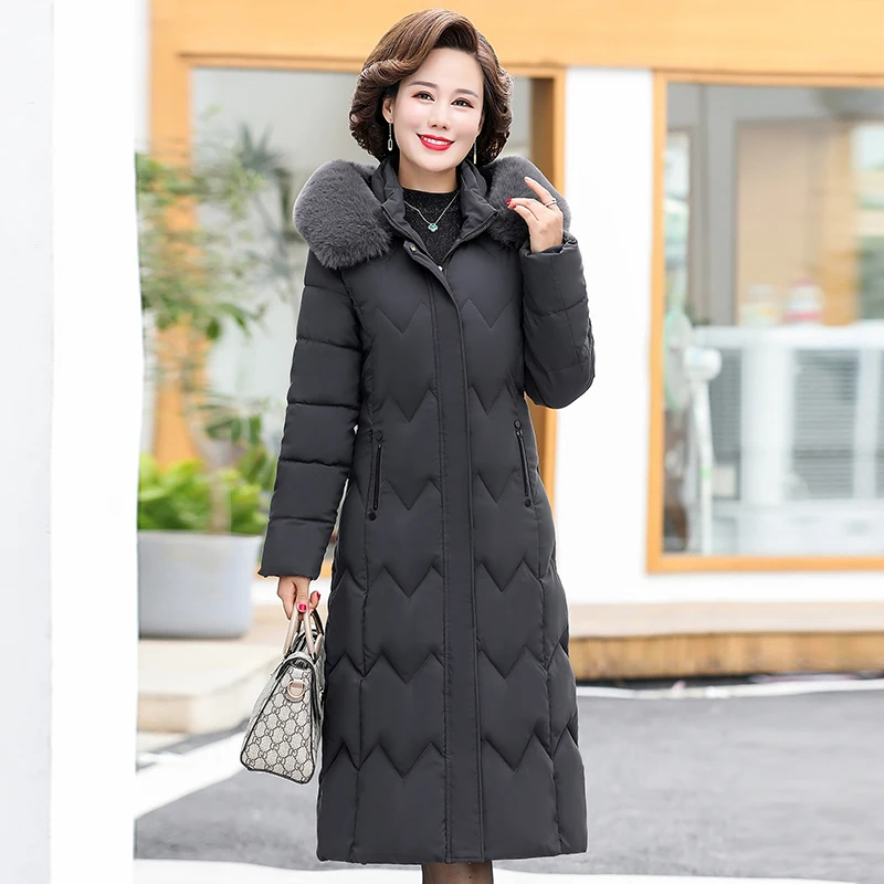 Cotton Padded Women's Long Parkas Warm Hooded Ladies Slim Winter Jackets Fur Collar Pockets Thicken Outwear for Female 2021
