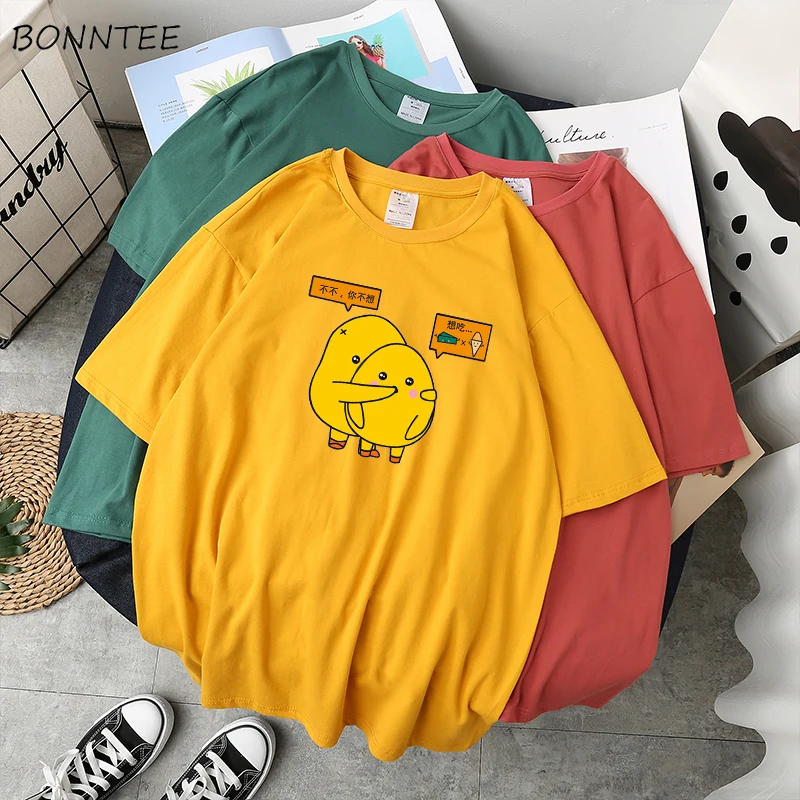 

Short Sleeve T-shirts Womens Harajuku Kawaii Lovely Printed Loose Oversize Couple Unisex Plus Size 3XL Daily New Arrival Tees