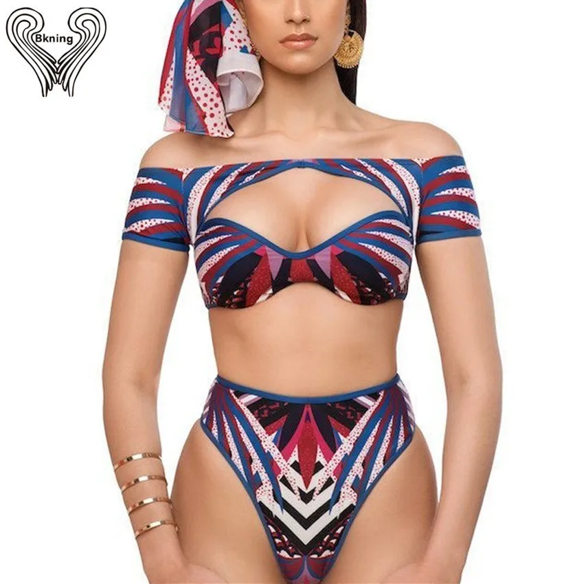 black African bikini Купальник с открытыми плечами, высокая талия, комплект бикини, короткий рукав, купальник для женщин, лето, Майское бикини, купальники для женщин - Цвет: black African bikini