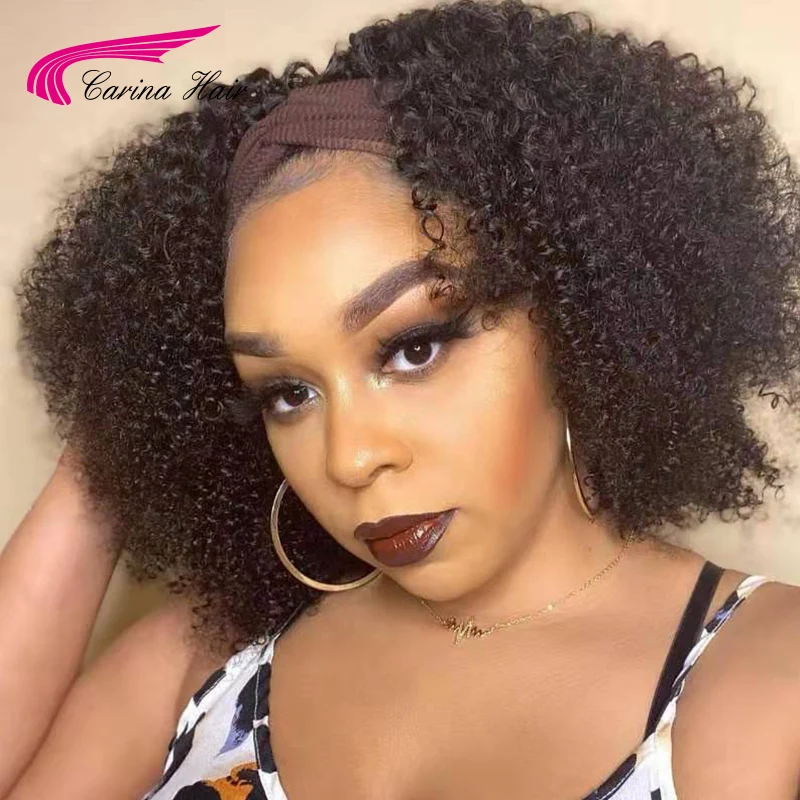 Headband Glueless Afro Kinky Curly Wig 150Density 12-30'' Wigs For Black Women Human Hair Brazilian for | Шиньоны и парики