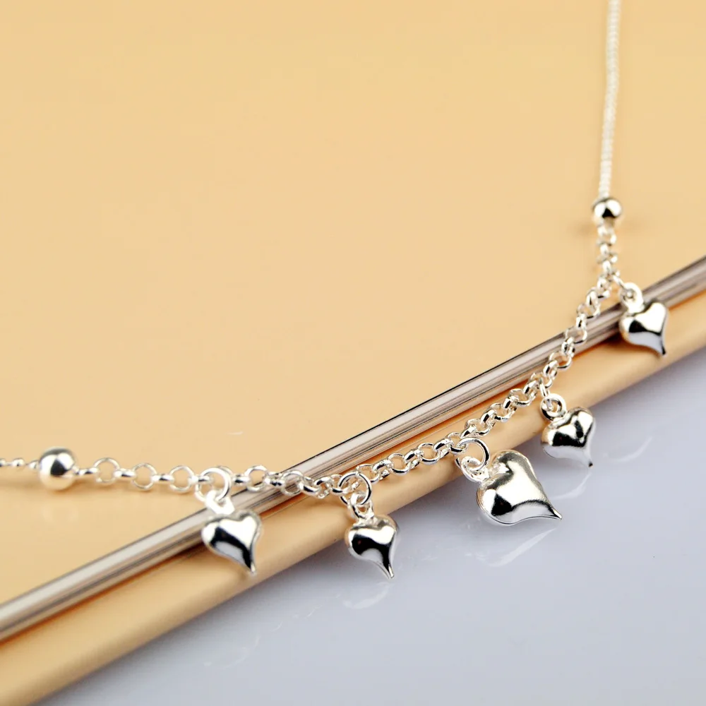 Женский браслет на лодыжку из серебра 925 пробы с подвеской в виде сердца цепочка