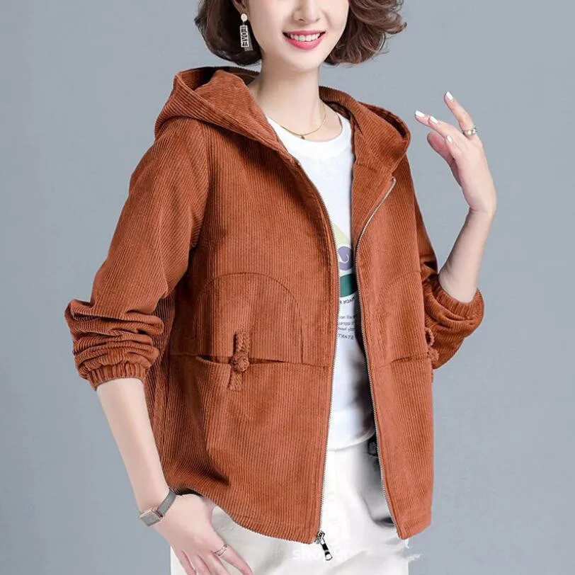 

Women's Short Jacket And Coat 2020 Autumn Plus Size M-4XL Loose Hooded Corduroy Jackets Female Windbreaker Outwear p1743