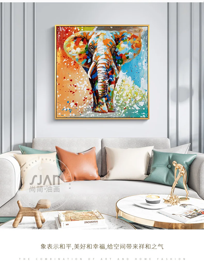 

Hand-painted Oil Painting on Canvas 3D Abstract Living Dining Room Bedroom Bathroom Home Decor Cute Animal Elephant No Framed