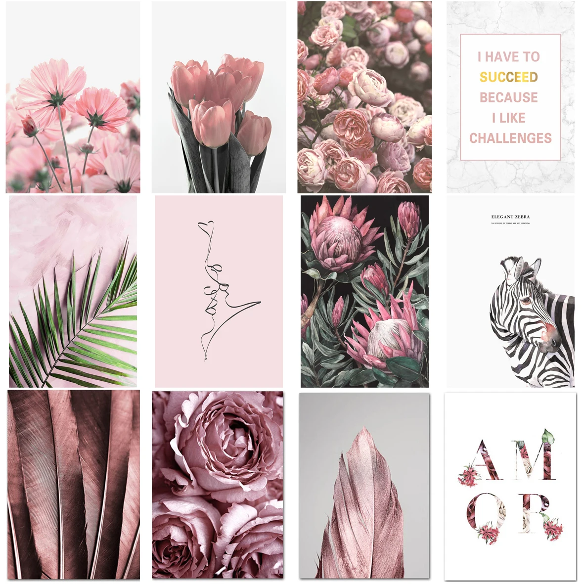 Современный пейзаж розовые стены искусства свежий тюльпан цветок листья картина