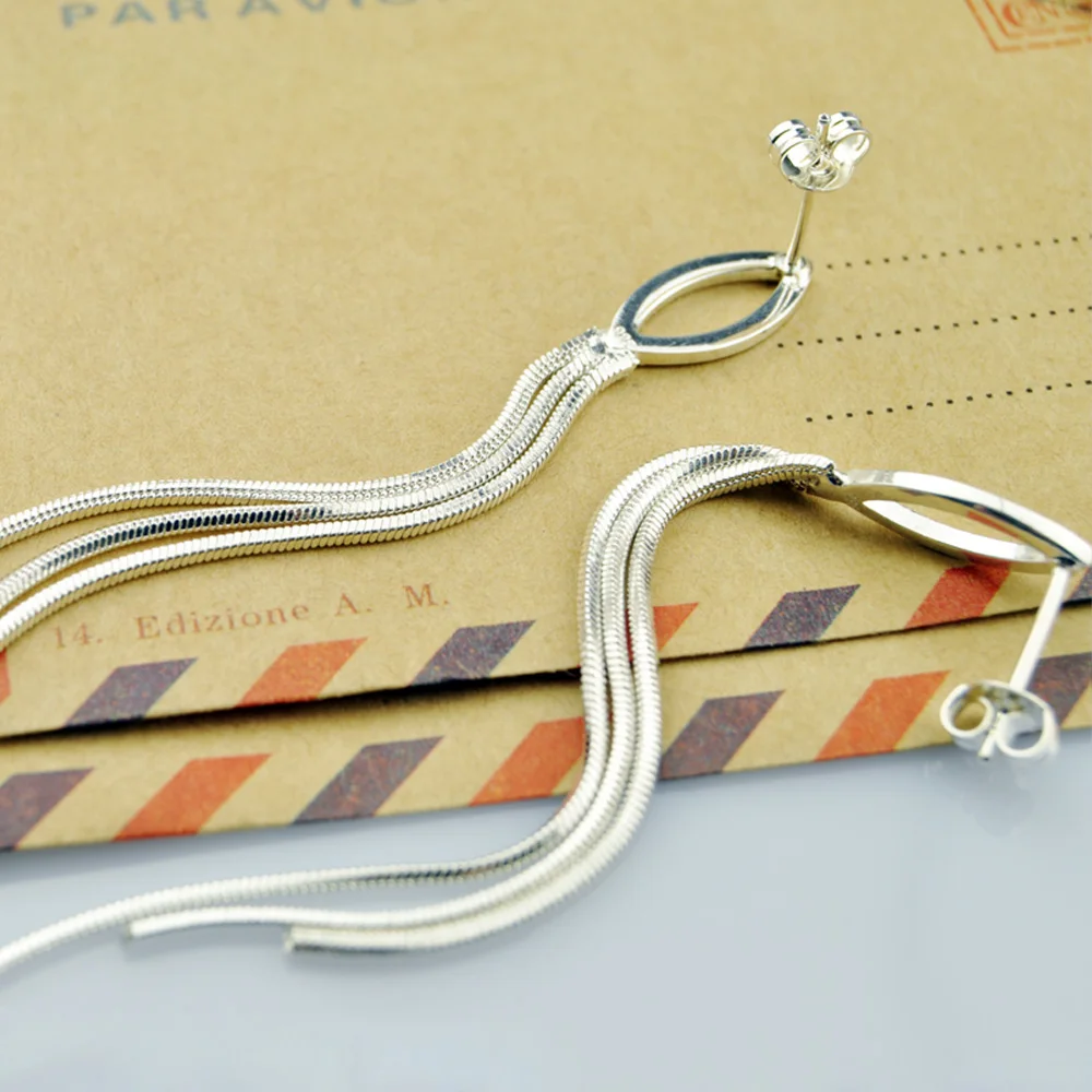 В винтажном стиле Однотонные 925 стерлингового серебра контракт свисающие серьги