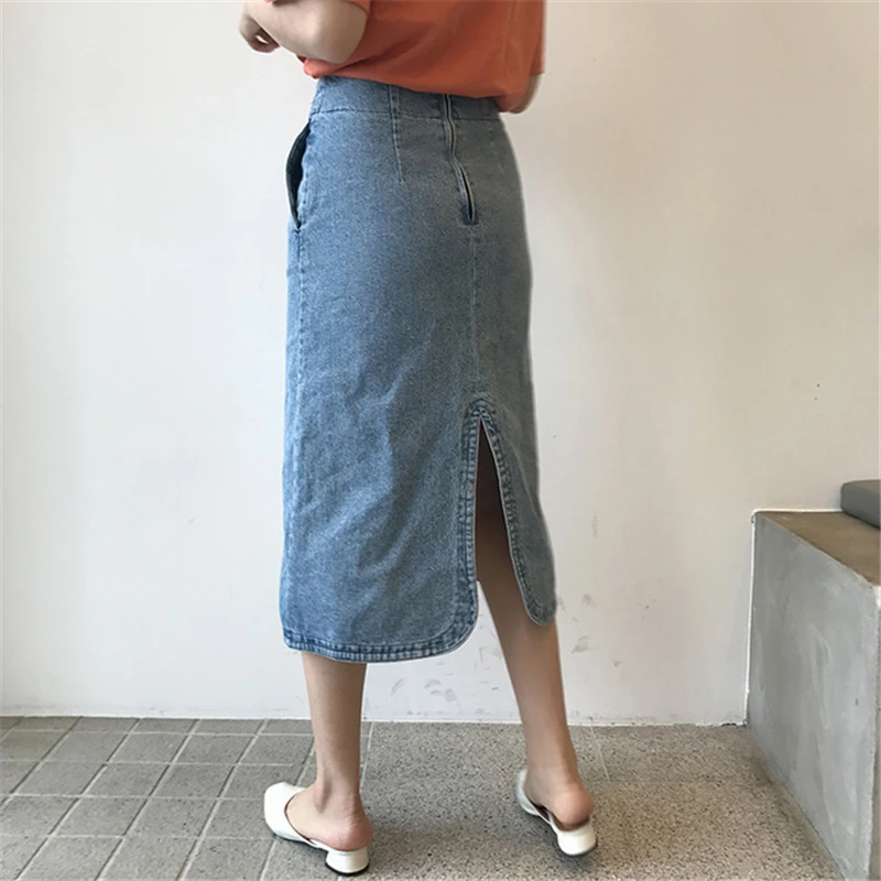 BGTEEVER с разрезом сзади средней талией облегающие джинсовые юбки женские осень