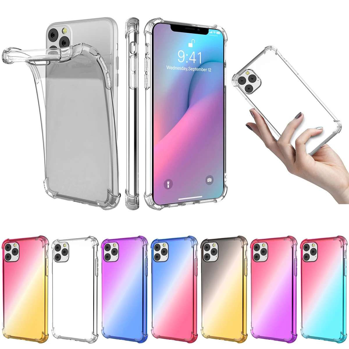 Бесплатная доставка для iPhone 6 7 8 Plus X XS XR 11 Pro Чехол прозрачный милый градиент