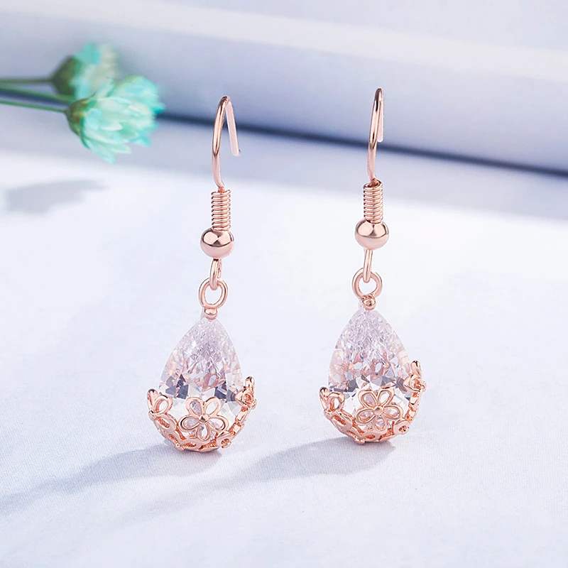 14K розовые золотые серьги с бриллиантом не синтетический драгоценный камень