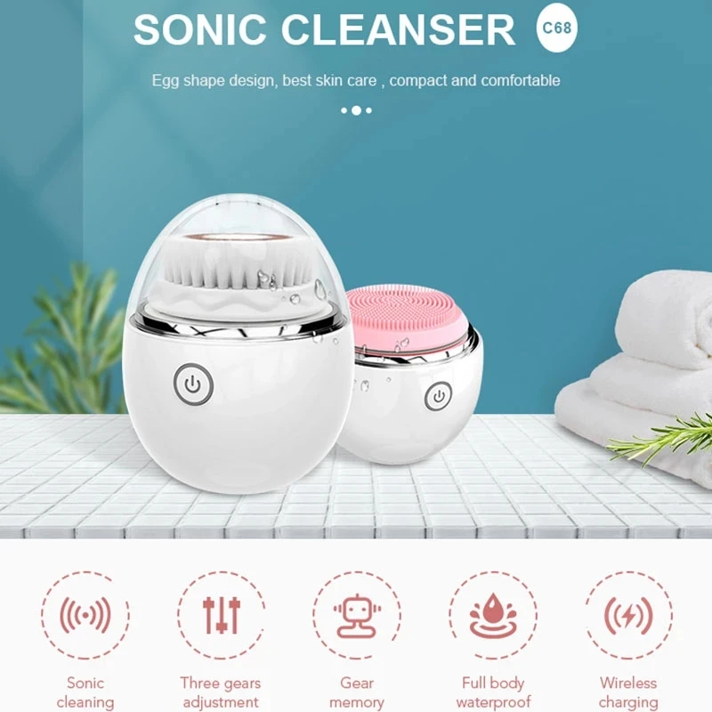 

Sonic Electric Facial Cleanser Facial Cleansing Brush Waterproof Deep Pore Cleansing Massage 3 in 1 Skin Care Wireless Charging
