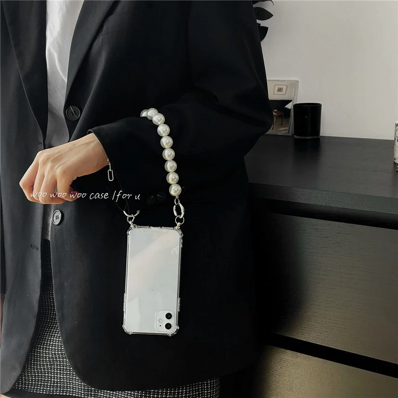 Прозрачный корейский жемчужный браслетный мягкий чехол для iPhone 12 Pro Max MiNi 11 XR X XS 7 8 6 Plus SE 2020 прозрачный чехол на.