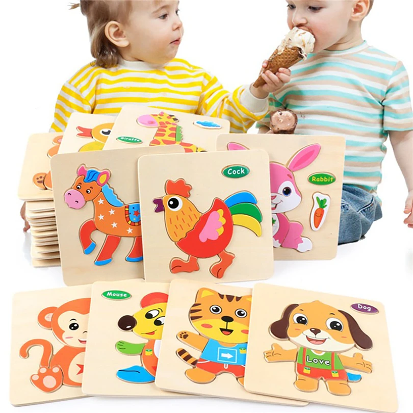 

Wooden 3D Puzzle Cartoon Traffic Animal Puzzles Educational Developmental Infant Training Toys Jigsaw for Baby Kids oyuncak A20