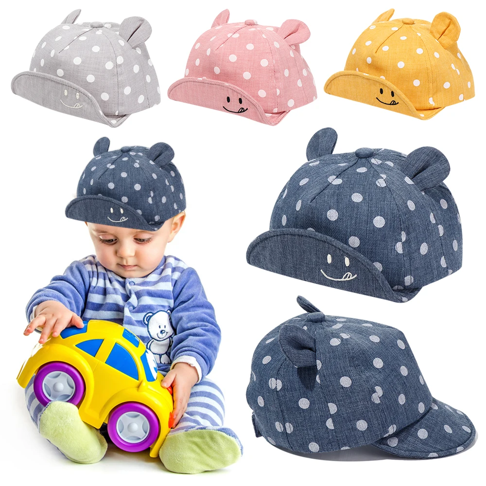 

1Pc Spring Summer Cotton Polka Dot Sun Hat with Ears Cute Newborn Hat Photography Children Baseball Cap Girl Boy Baby Hat