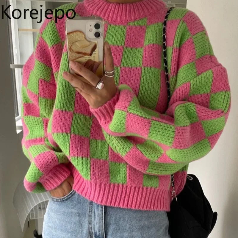 

Korejepo Beautiful Sweaters Female 2021 New Korean Chic Fashion Contrast Color Sweet Age Reducing Pullover Sweater Tops