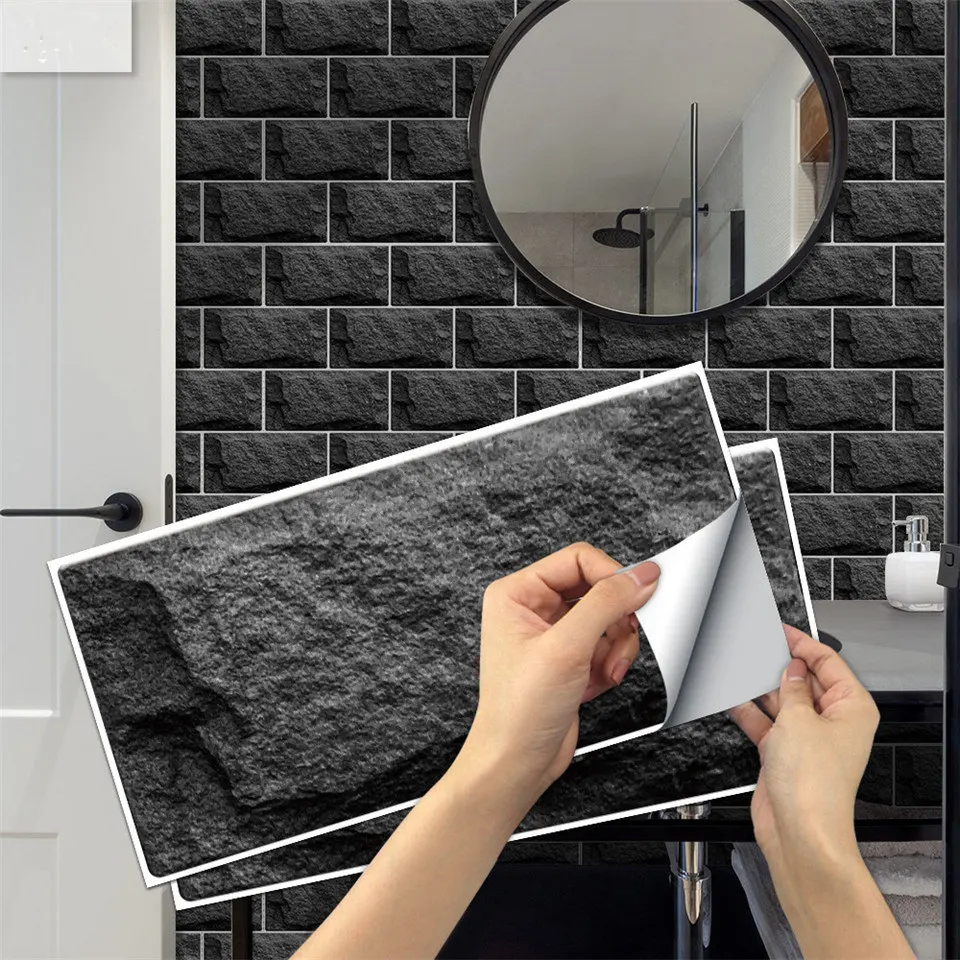 

15x30cm Black Matte Tile Sticker Adhesive Waterproof Wall Decal For Bathroom Kitchen Decoration Wallpaper PVC DIY Art Home Decor