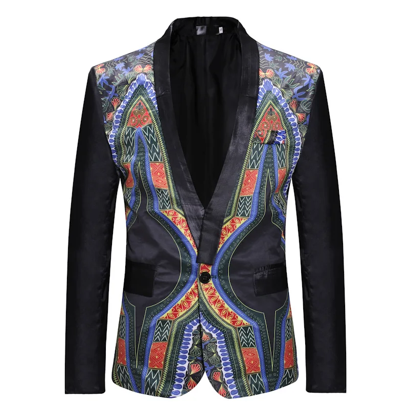 

Mens Black African Dashiki Print Suit Jacket 2021 Brand Slim Fit Shawl Collar Blazer Men Party Wedding Groom Blazer Masculino