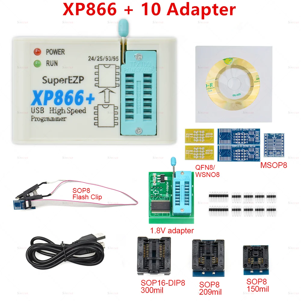 Программатор XP866 USB SPI + 12 адаптеров поддержка 24 25 93 95 EEPROM Flash Bios для Windows 2000 XP Vista 7 8 10