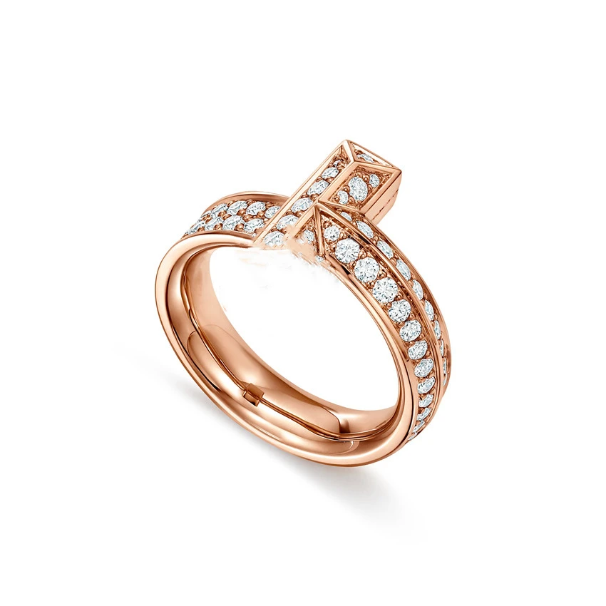 

1:1 Men's and Women's Zircon T-shaped Rings, Couples Fashion Party Trendy Birthday Gifts, Boutique Brand Jewelry