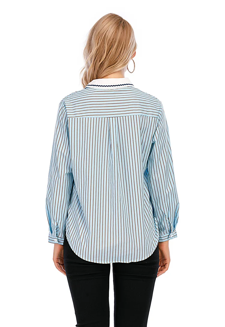 

Shirt College Girl Sweet Embroidery Lapel Self-Cultivation Casual Ladies Party Women's Student Wear Solid Color Single-Breasted